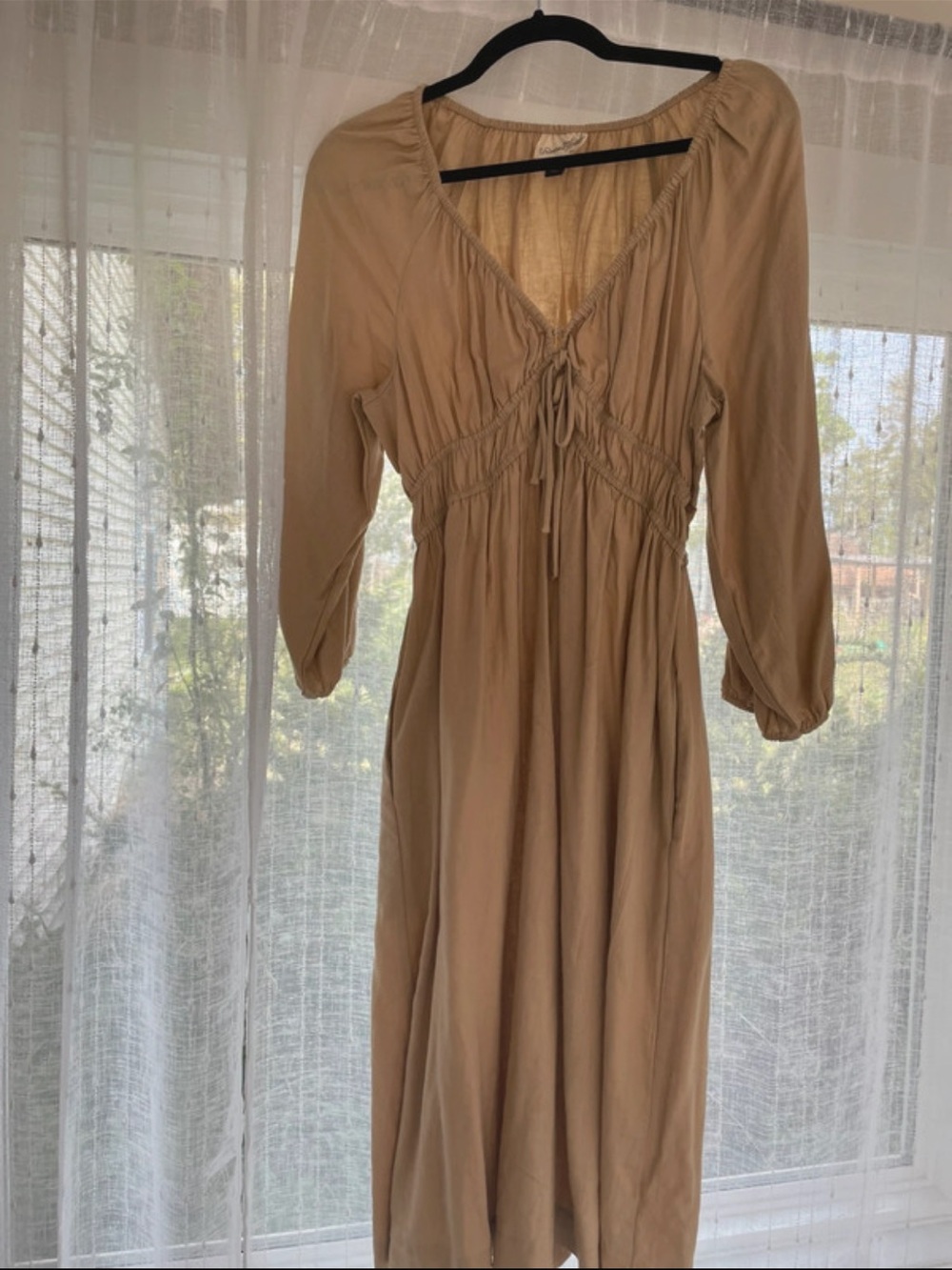 Universal Thread Neutral Tie-Front Maxi Dress in Beige